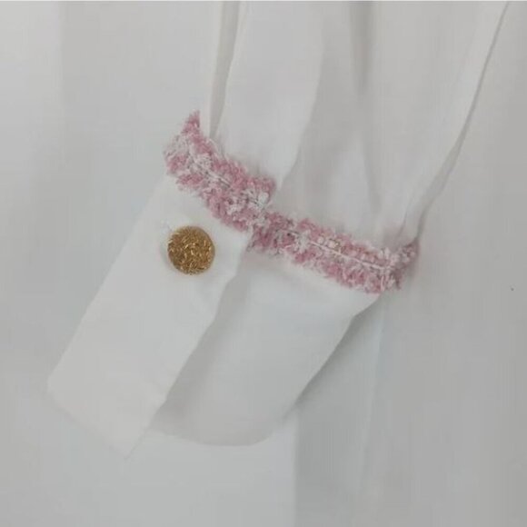 ZARA chanel-esque contrast piping applique button down blouse Size S - Picture 4 of 5